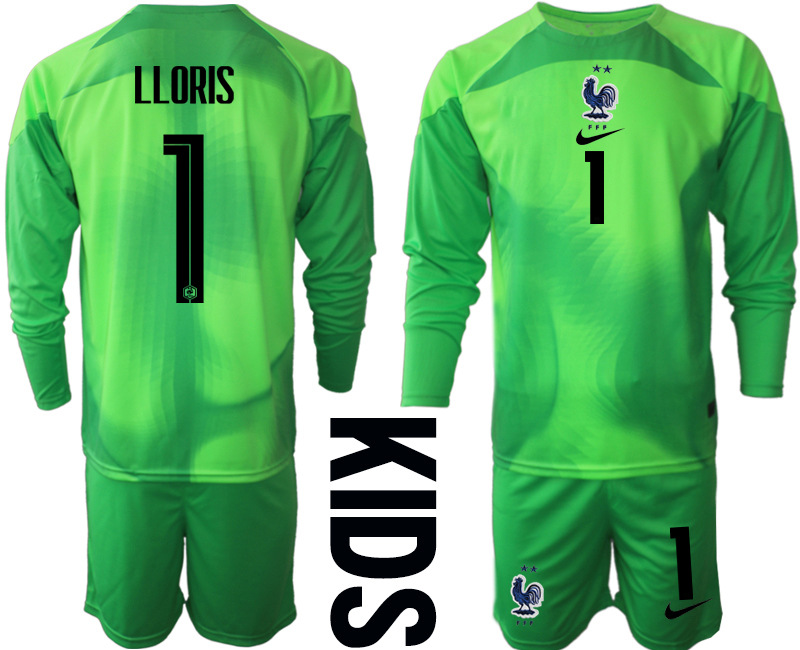 Youth 2022 World Cup National Team France green goalkeeper long sleeve #1 Soccer Jersey->netherlands(holland) jersey->Soccer Country Jersey